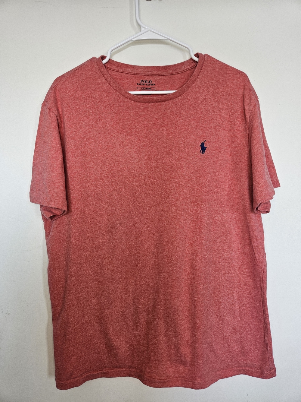 Polo Ralph Lauren Heathered Coral Red T-Shirt Large Blue Pony Logo🔥